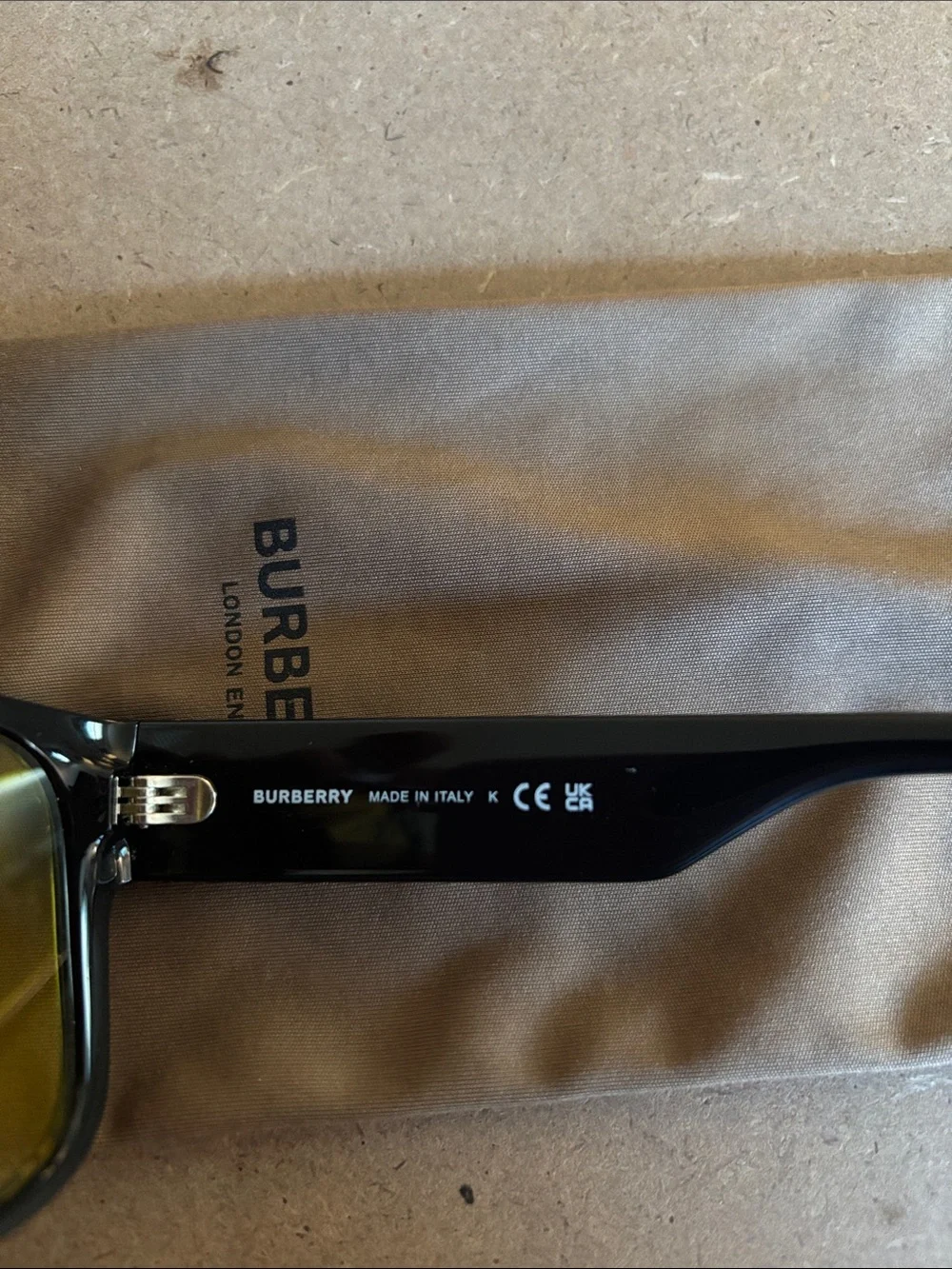 Burberry Black Frame Sunglasses with Yellow Lenses